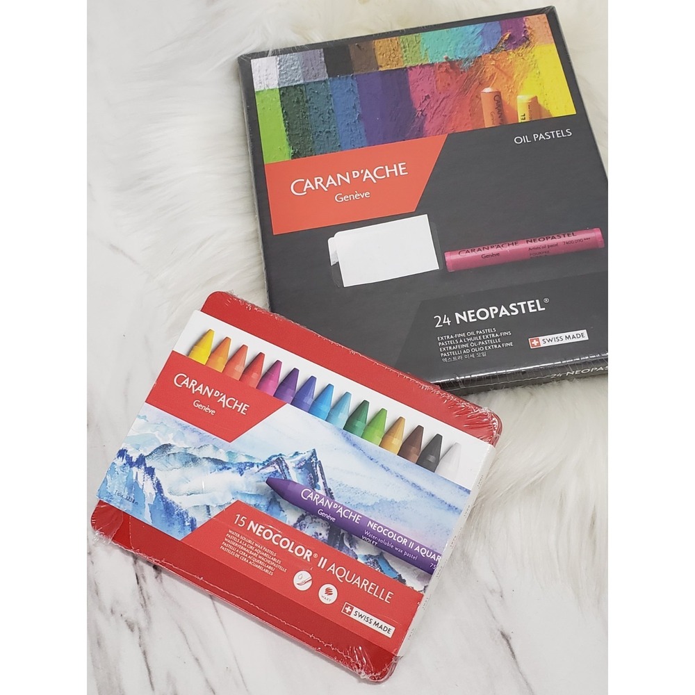 LOT 2 Caran D'ache Neopastel Oil Pastels Set Of‎ 24 (7400.324) & 15 WAX PASTELS